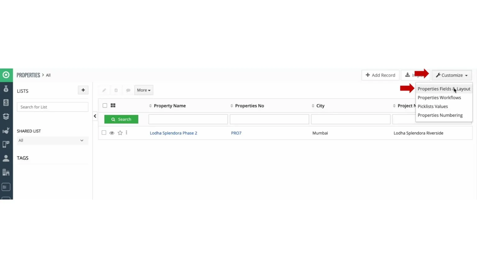 List view of custom module