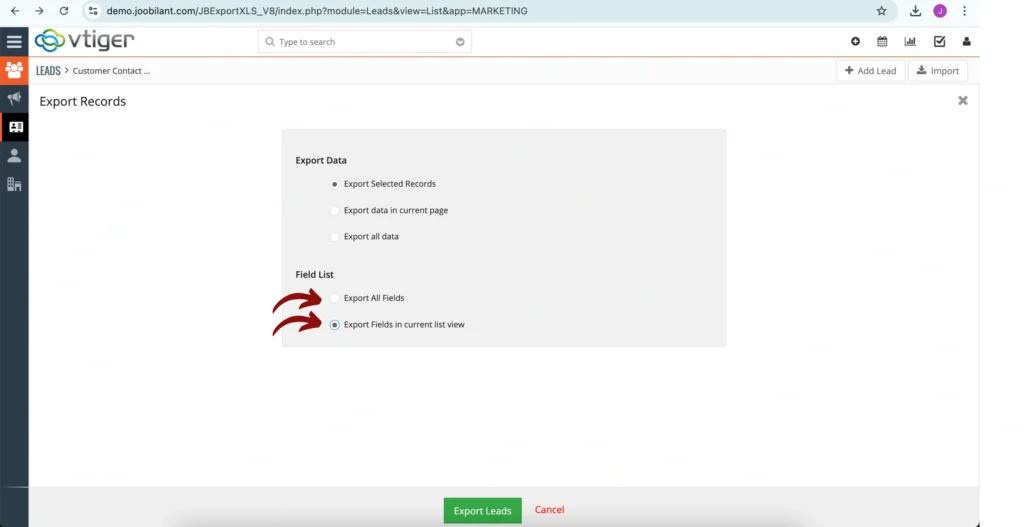 Excel export for Vtiger : Empowering Businesses with Data Control 1 Export excel userguide3