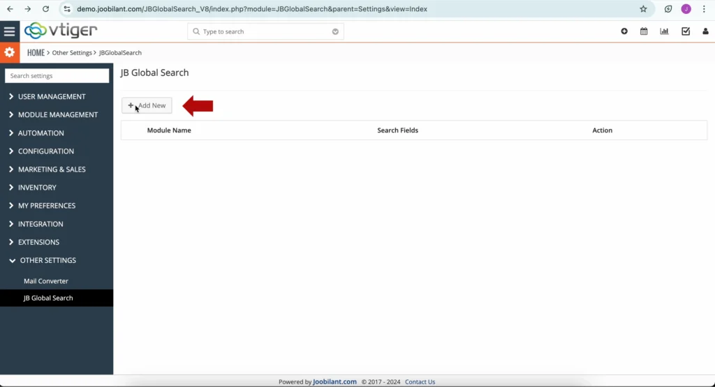Vtiger CRM Global Search userguide