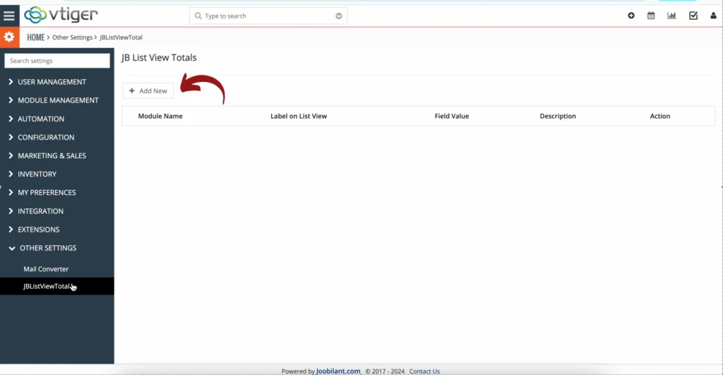 Vtiger CRM sum of list view userguide