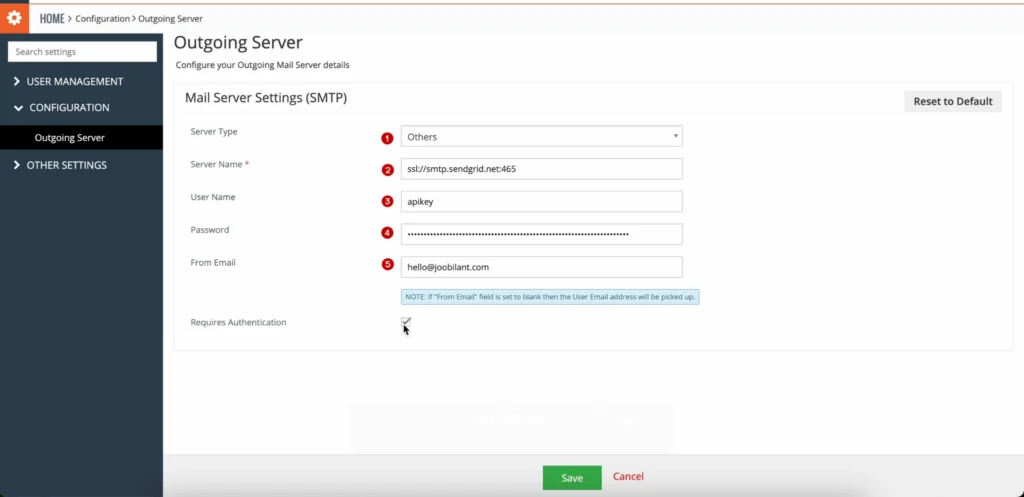 Sendgrid as outgoing server in vTiger CRM