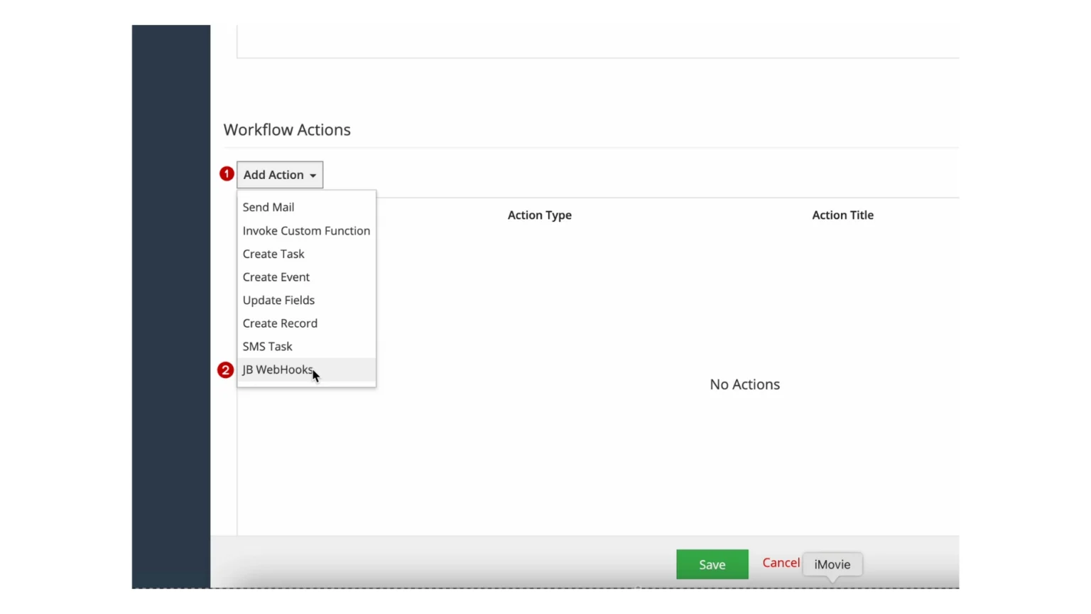 Add workflow action in vtiger crm with vtiger webhooks